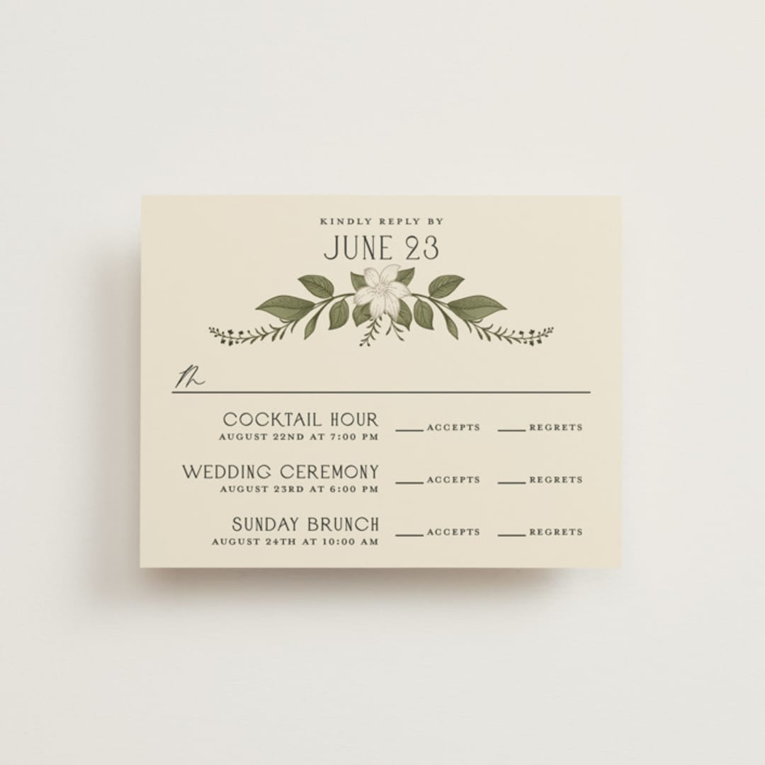 "Vintage Print" - Multi-Event RSVP Cards in Licorice by GeekInk Design - Front