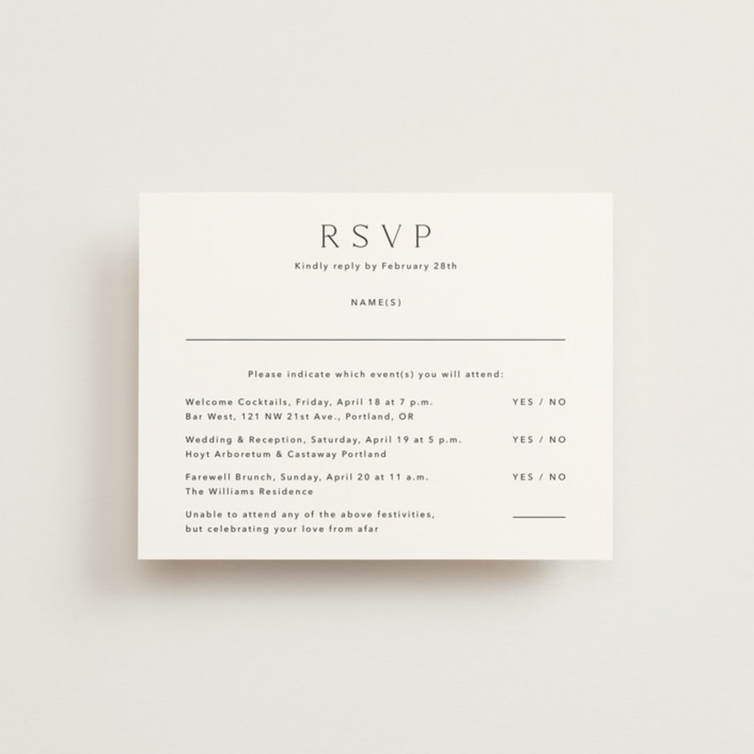 "Picture Perfect" - Multi-Event RSVP Cards in Opal by Jennifer Postorino - Front