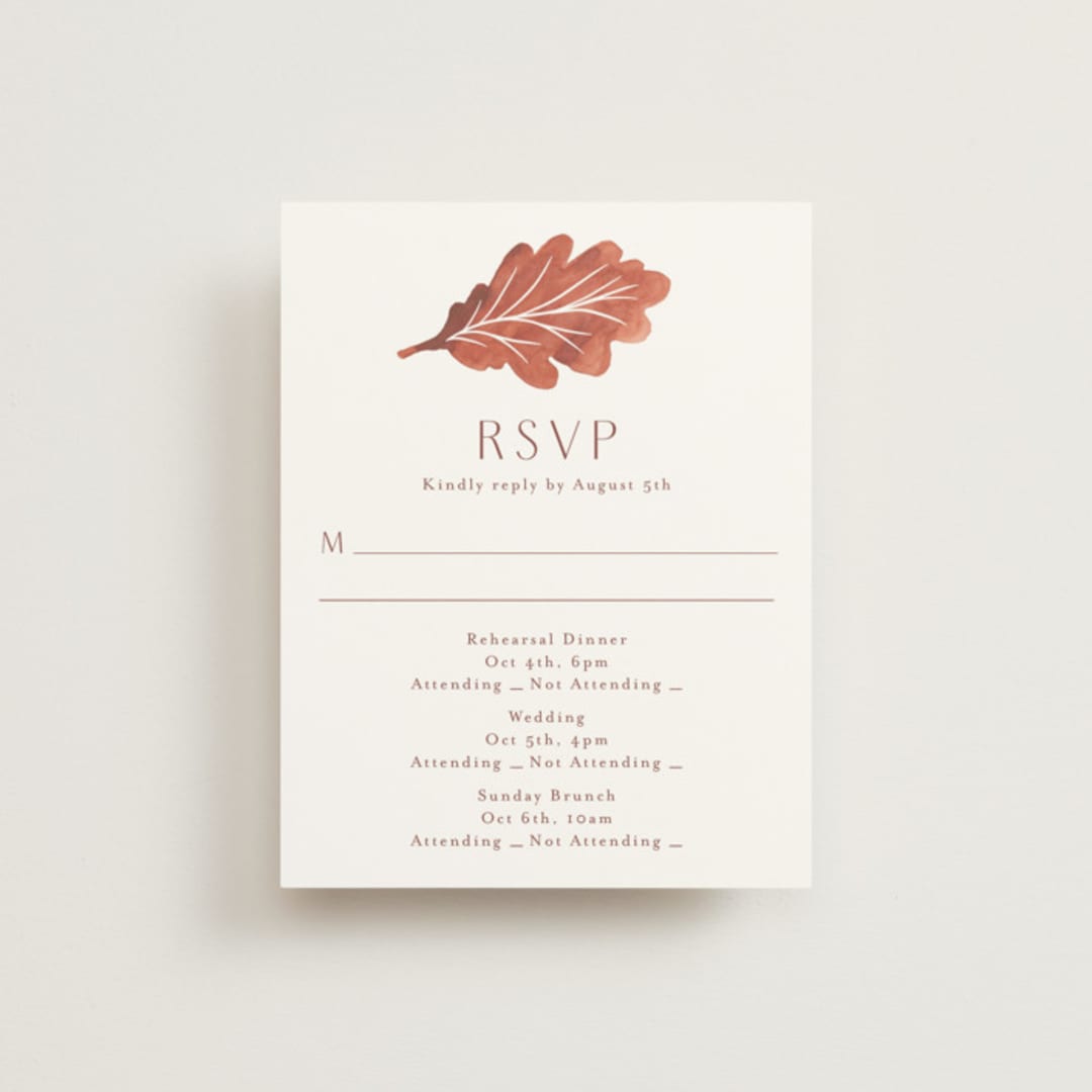 "Watercolor Fallen Leaves" - Multi-Event RSVP Cards in Copper by Katharine Watson - Front