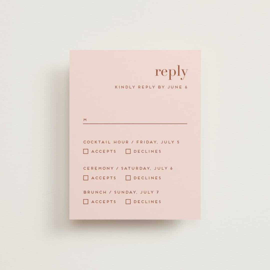 "Mod Initials" - Multi-Event RSVP Cards in Rust by Genna Blackburn - Front