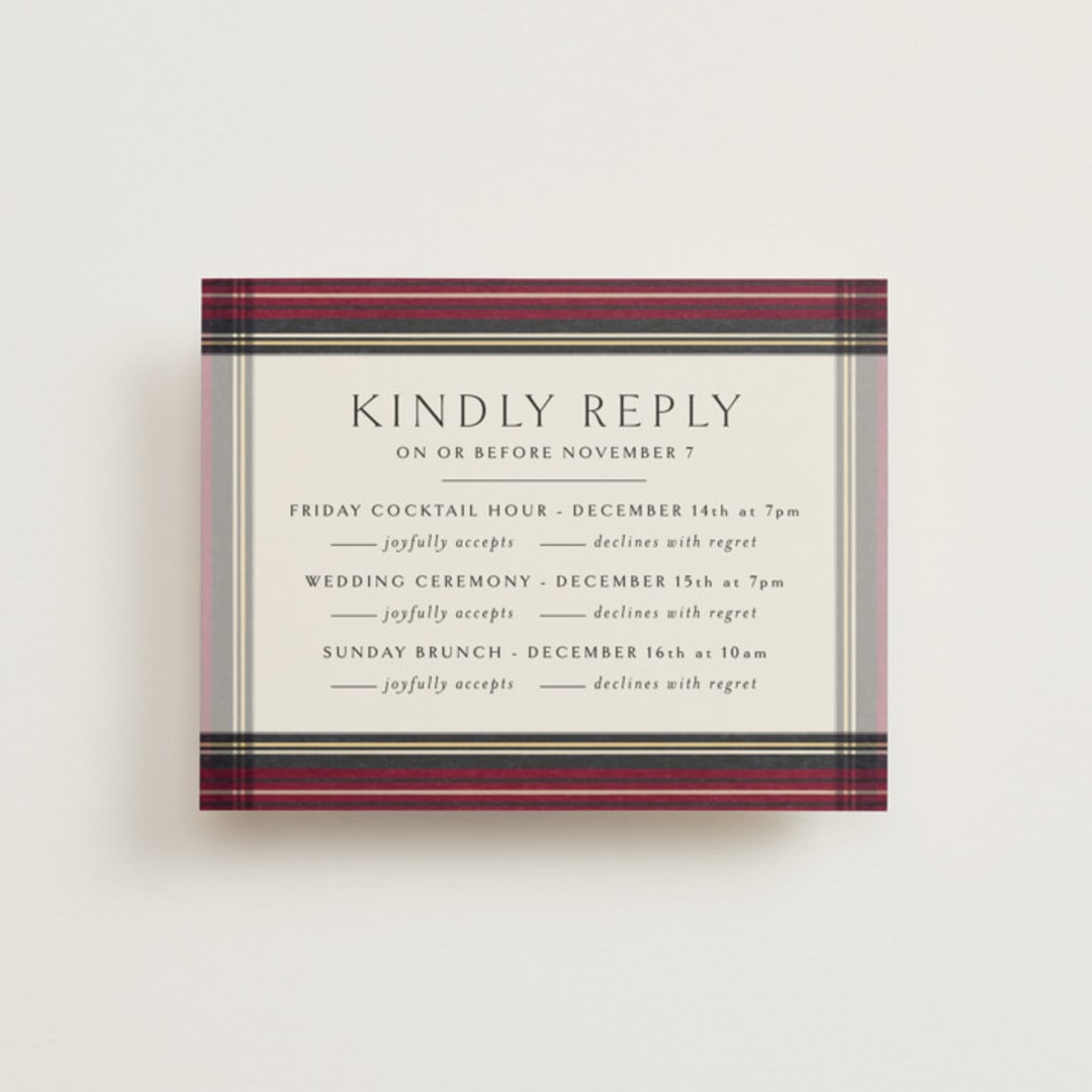 "Holiday Tartan" - Multi-Event RSVP Cards in Cranberry by Erin Deegan - Front
