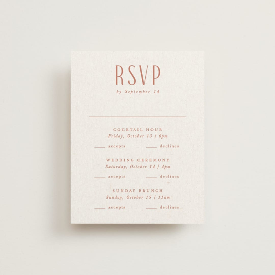 "Echo" - Multi-Event RSVP Cards in Rust by Jennifer Wick - Front