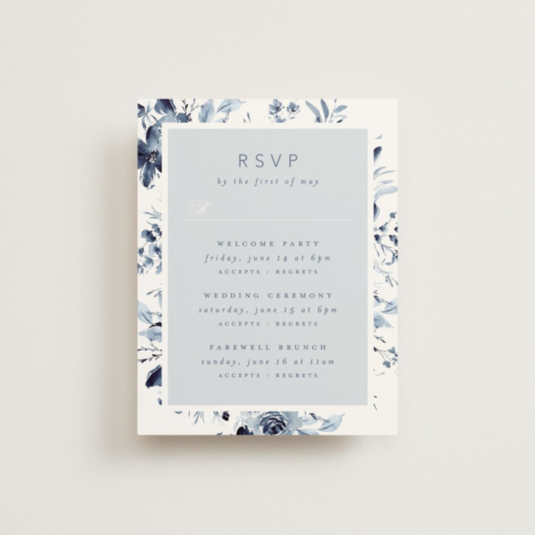 "Love Story" - Multi-Event RSVP Cards in Indigo by Leah Bisch - Front