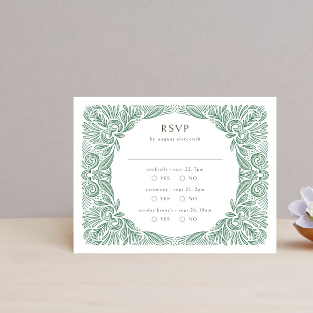 "Ornate" - Multi-Event RSVP Cards in Sage by Jen Owens - Front