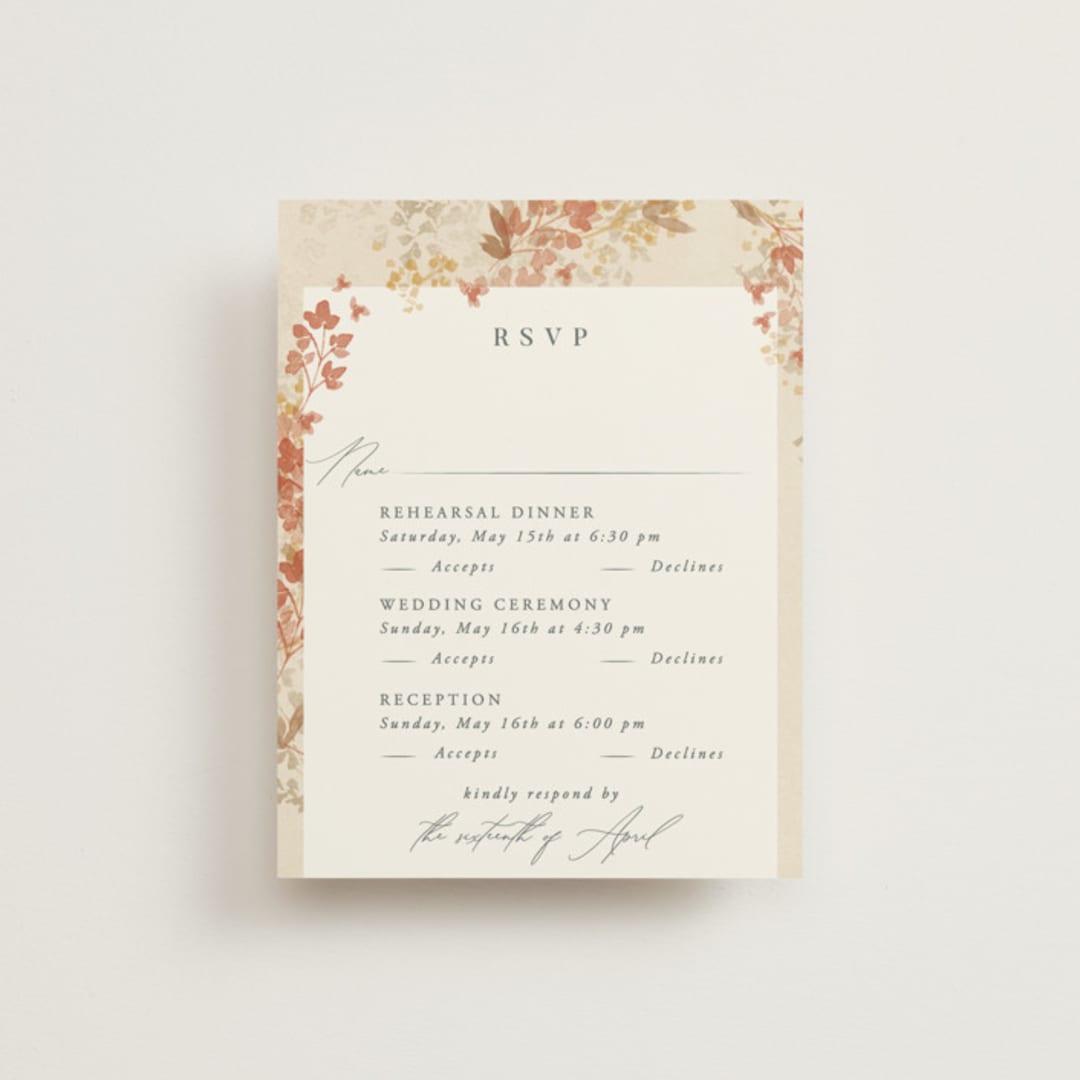 "Falling Foliage" - Multi-Event RSVP Cards in Stone by Robert and Stella - Front