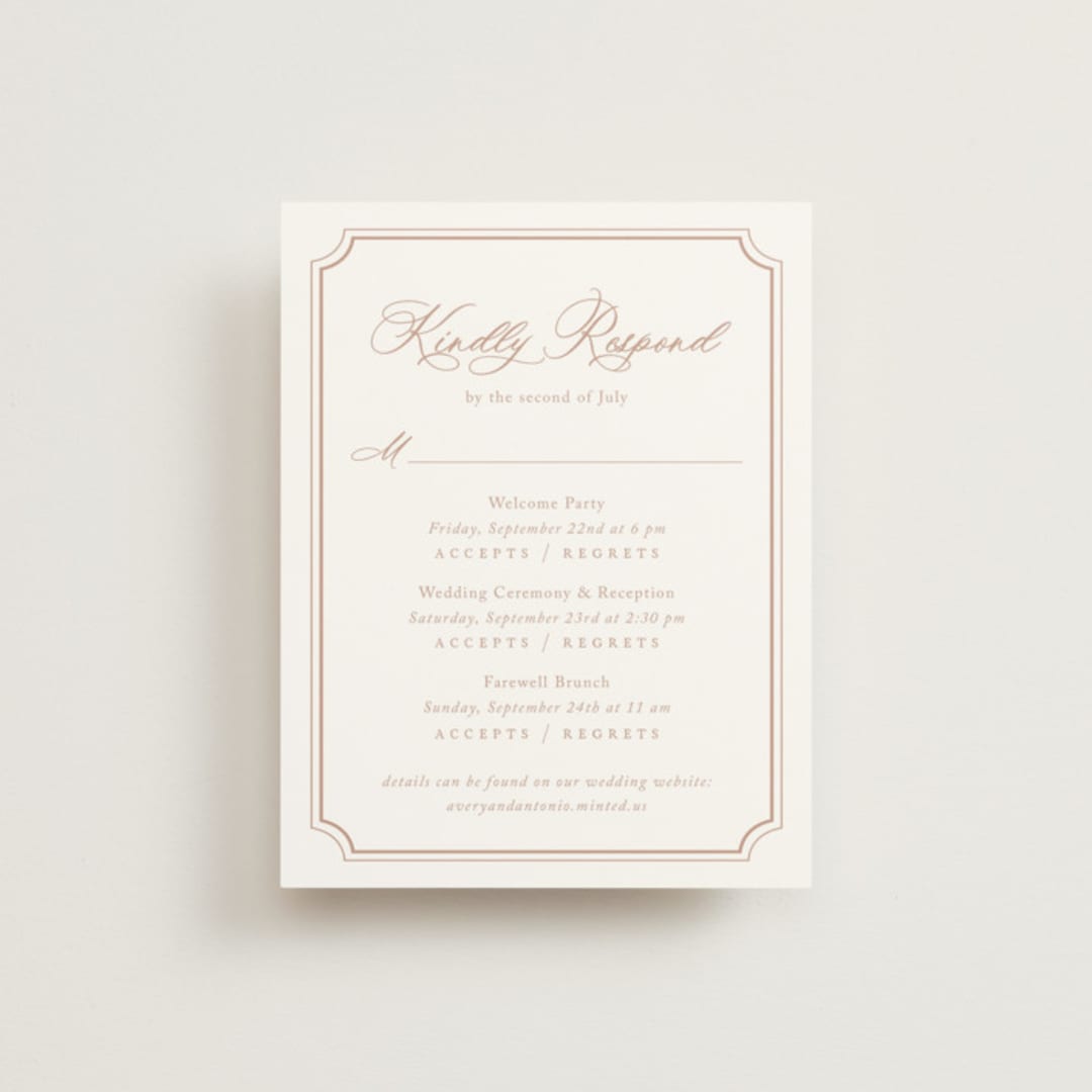 "Avery" - Multi-Event RSVP Cards in Dusty Pink by Jennifer Postorino - Front