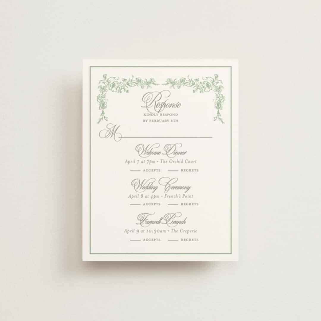 "Romantic Garden" - Multi-Event RSVP Cards in Mint by Melinda Denison - Front