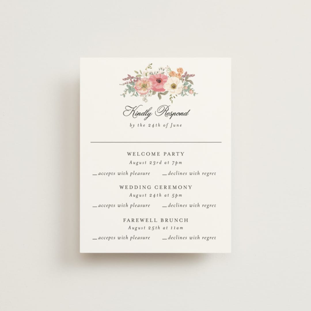 "Cherished" - Multi-Event RSVP Cards in Sunset by Susan Moyal - Front