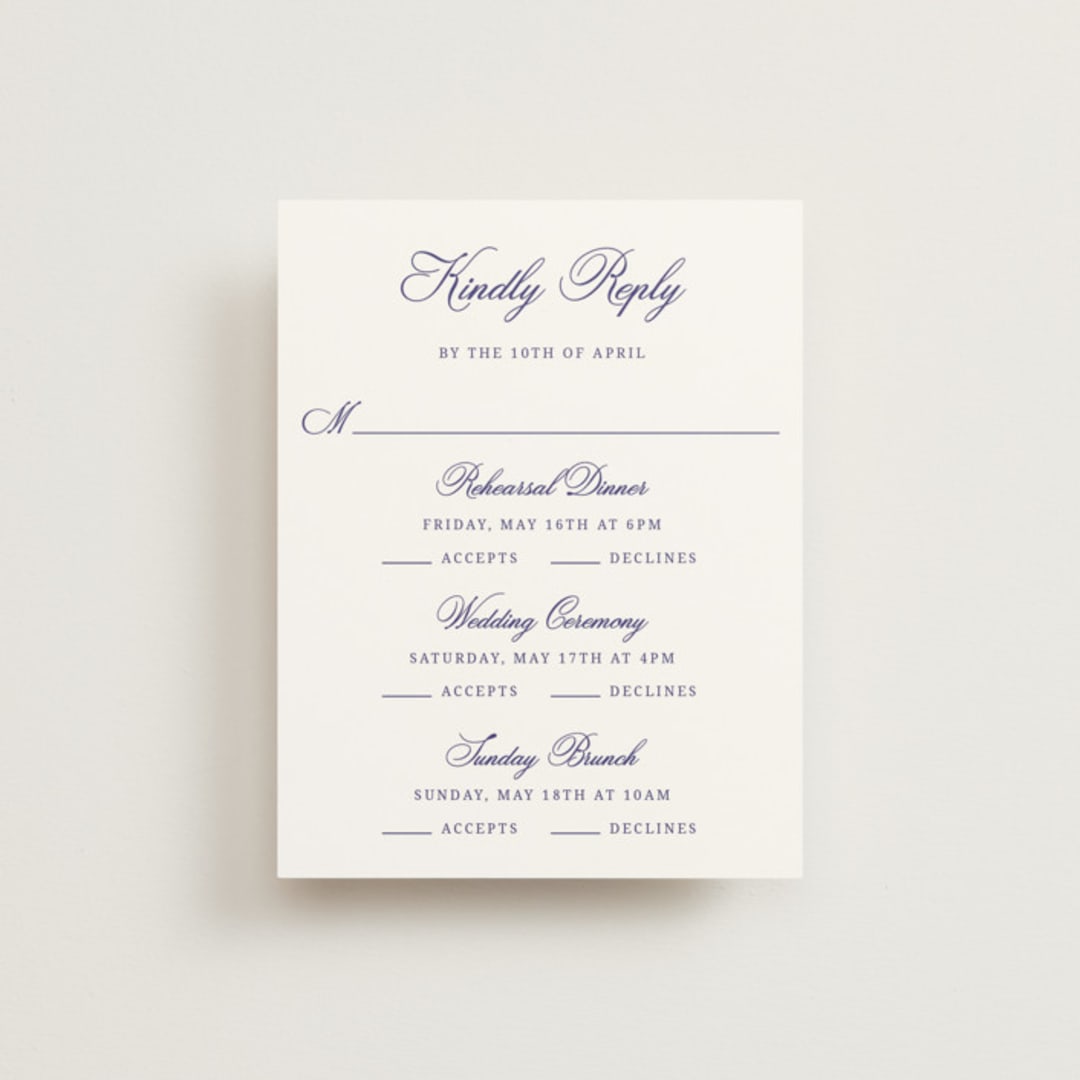 "Blooming Crest" - Multi-Event RSVP Cards in Plum by Cass Loh - Front