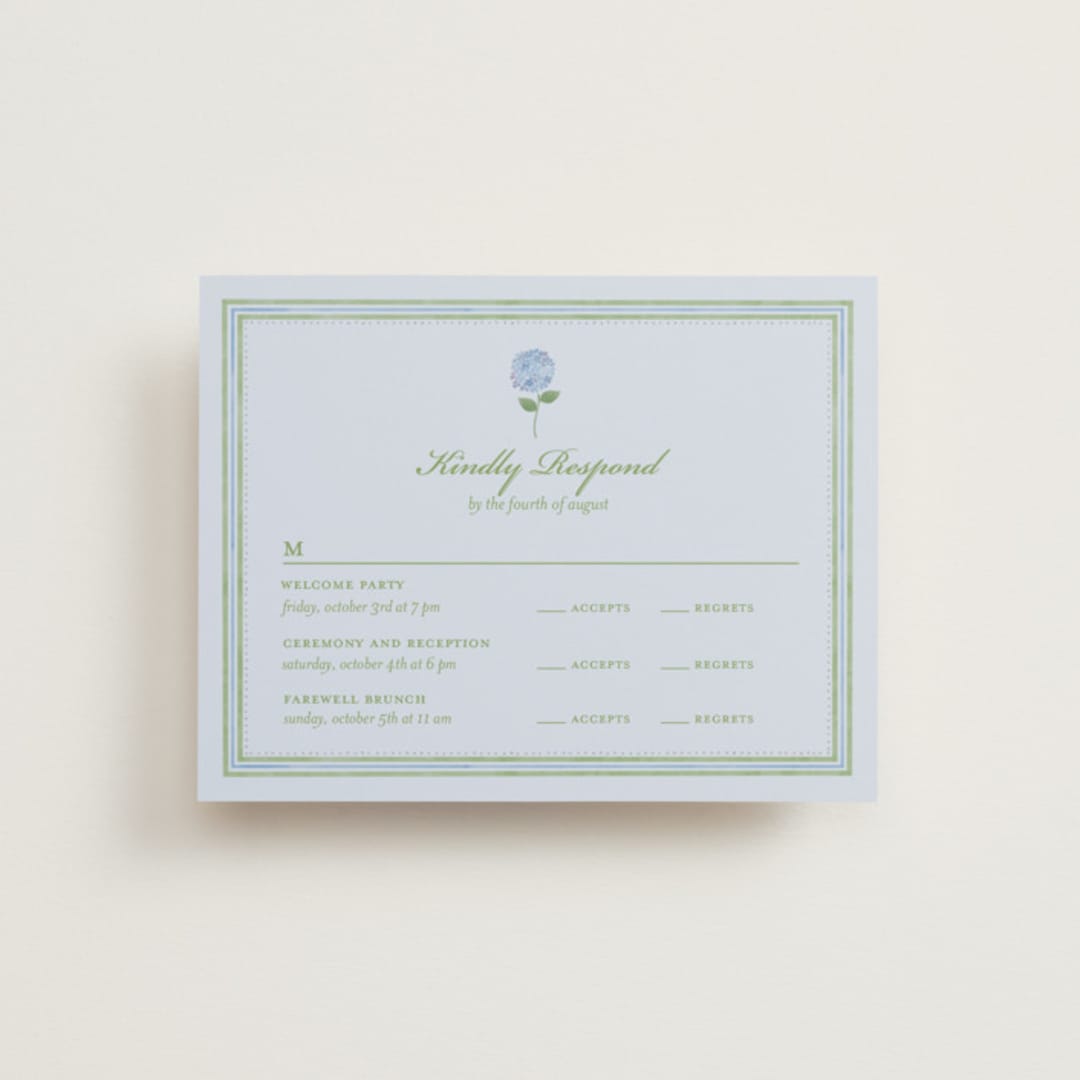 "Hydrangea Vines" - Multi-Event RSVP Cards in Coastal by Madhvi Samimi - Front