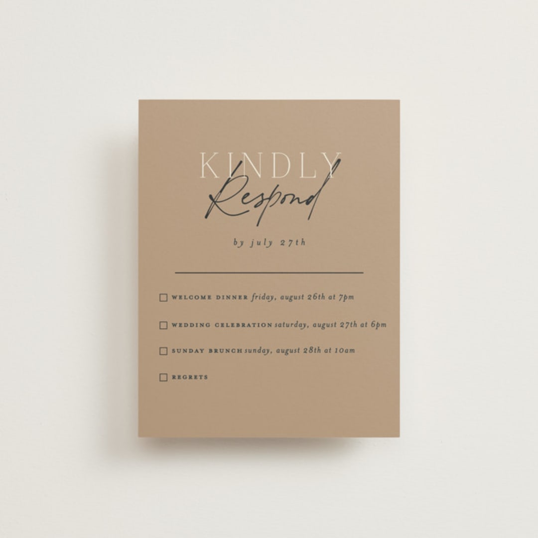 "Modern Traditionalist" - Multi-Event RSVP Cards in Butterscotch by Morgan Kendall - Front