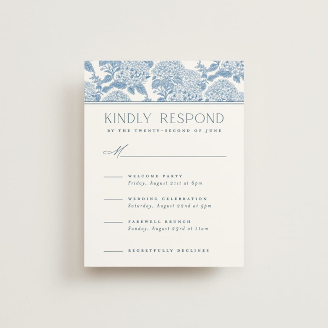 "Coastal Toile" - Multi-Event RSVP Cards in Sea by Jenna Holcomb - Front
