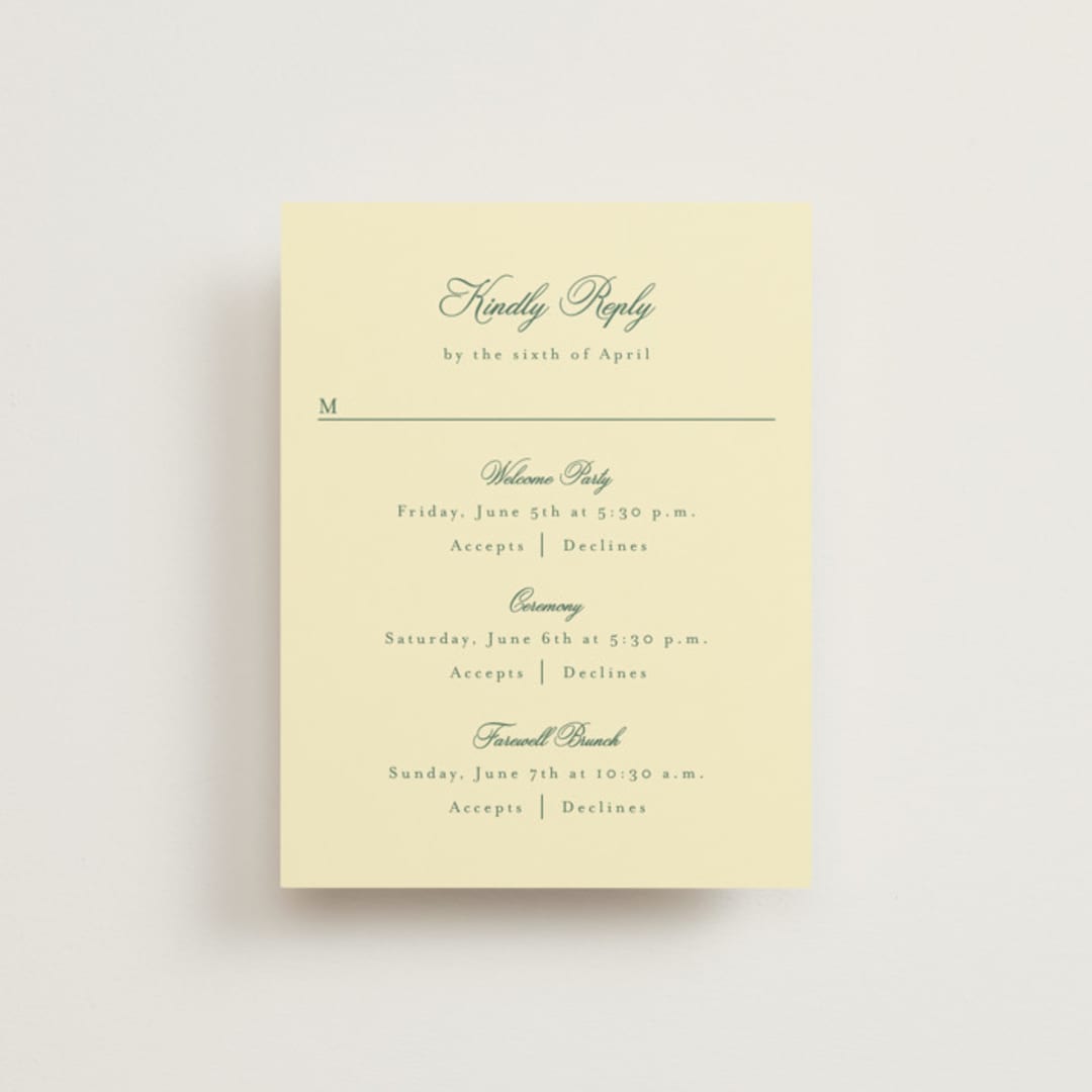 "Curved frame" - Multi-Event RSVP Cards in Citrine by Emily Betts - Front