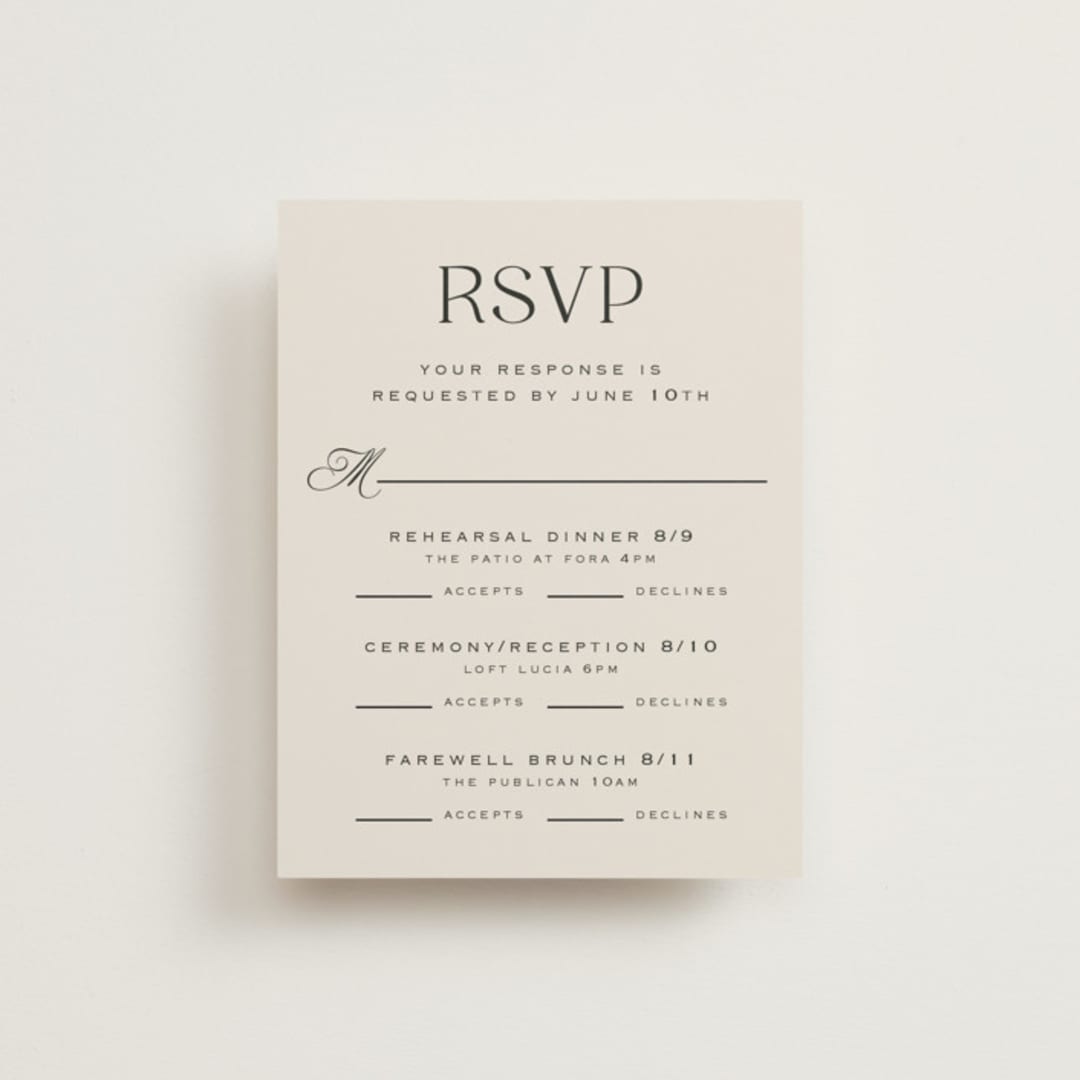 "Galleria" - Multi-Event RSVP Cards in Onyx by Laura Hankins - Front