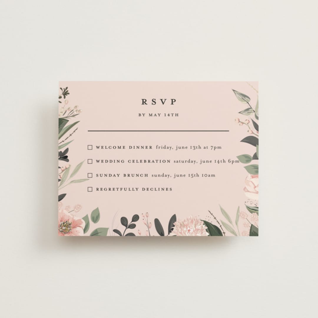 "Ivory Ring" - Multi-Event RSVP Cards in Blush by Susan Moyal - Front
