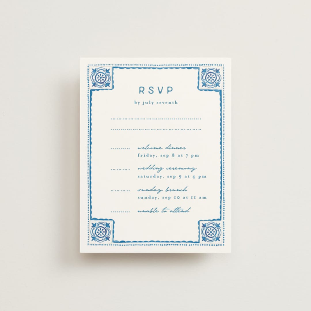 "watercolor tile" - Multi-Event RSVP Cards in Navy by Anastasia Makarova - Front