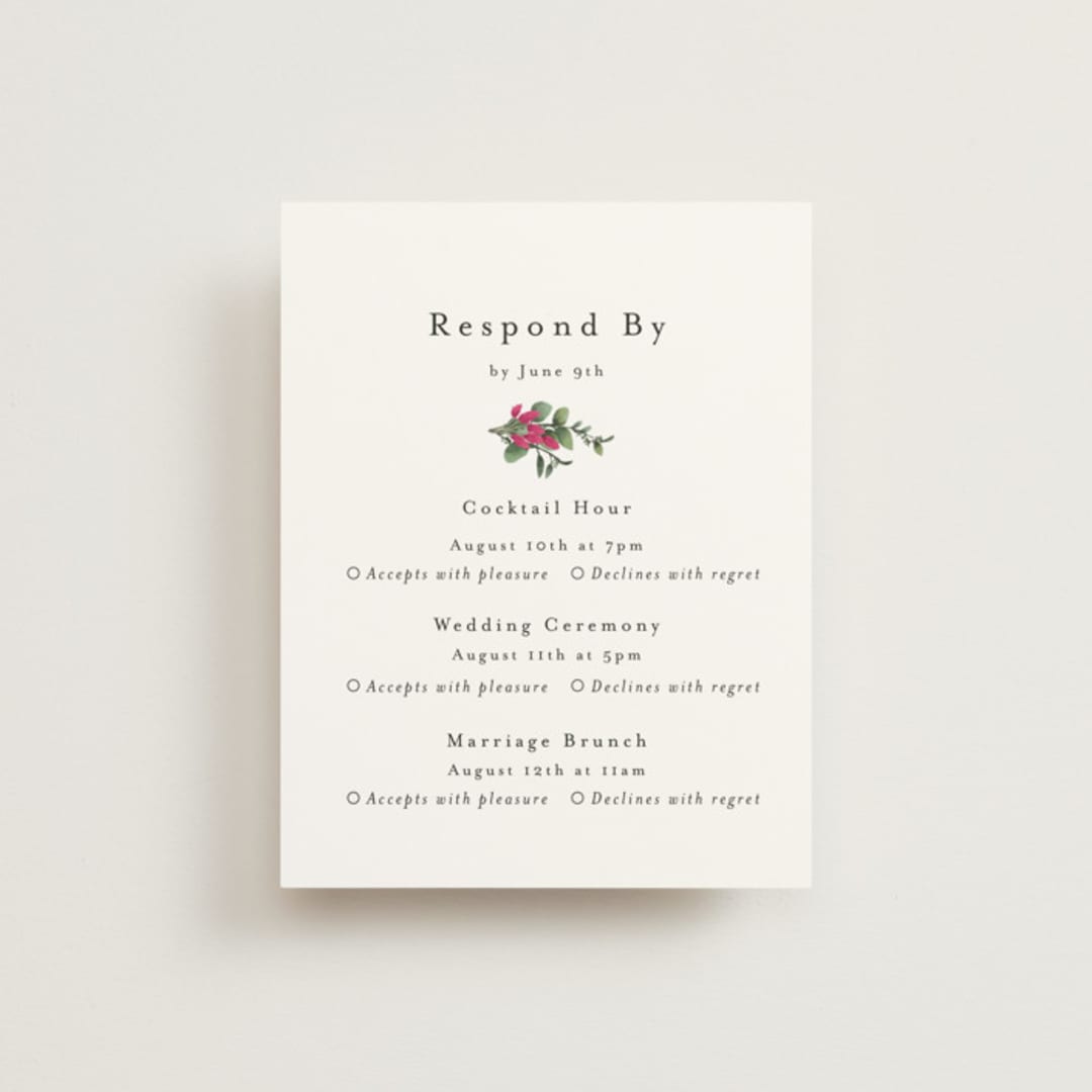 "Romantic Florals" - Multi-Event RSVP Cards in Peony by Susan Moyal - Front
