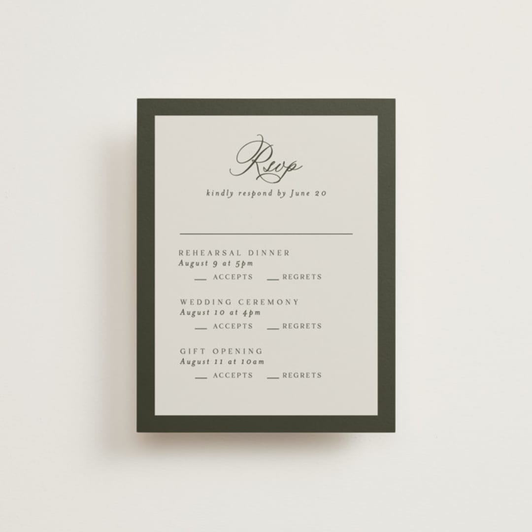"refined" - Multi-Event RSVP Cards in Deep Olive by Nicole Walsh - Front