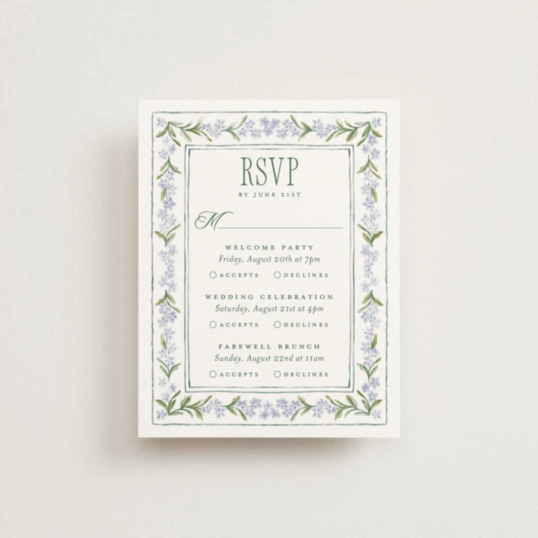 "Vintage Sketched" - Multi-Event RSVP Cards in Wisteria by Jenna Holcomb - Front
