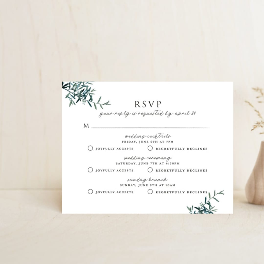 "Fresh Sage" - Multi-Event RSVP Cards in Olive by Christie Kelly - Front