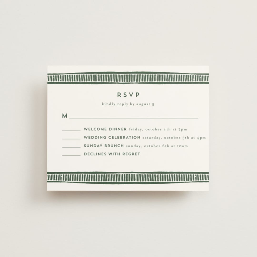 "Block Print Frame" - Multi-Event RSVP Cards in Fern by Katharine Watson - Front