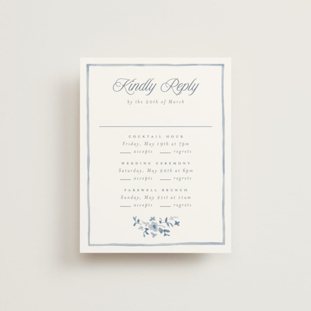 "Wildflower Corners" - Multi-Event RSVP Cards in Bluebell by Everett Paper Goods - Front