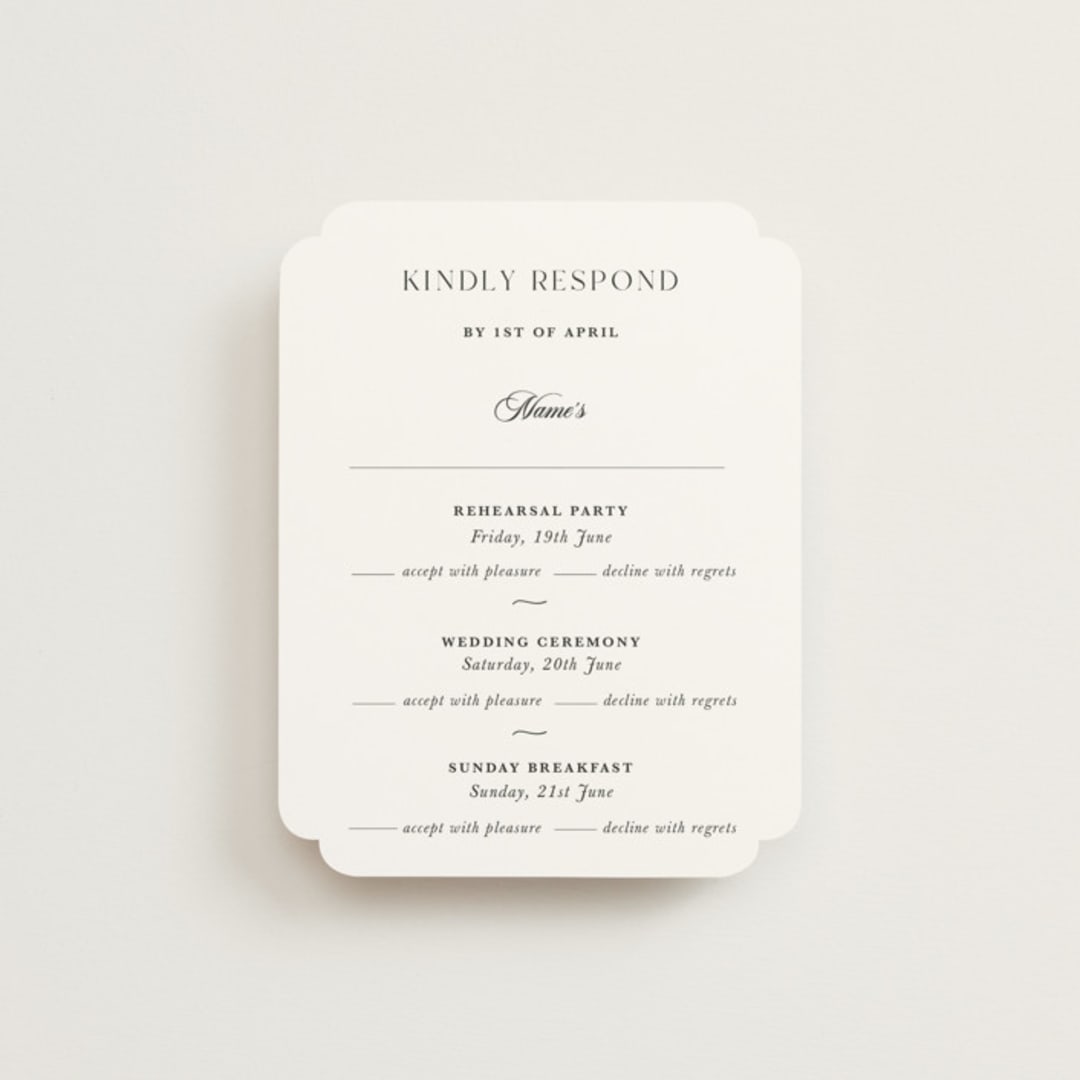 "Classic & Timeless" - Multi-Event RSVP Cards in Obsidian by Lucrecia Caporale - Front