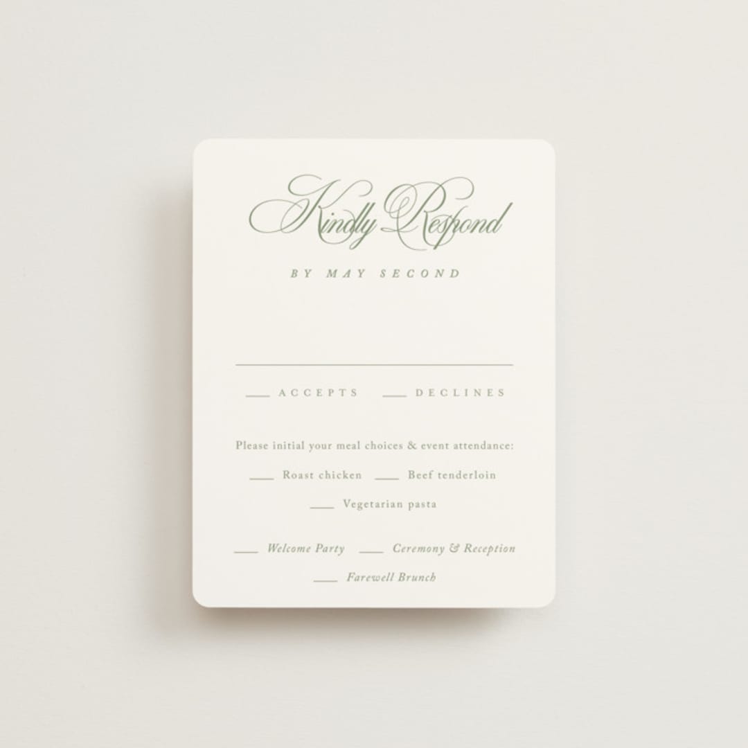 "Chic Script" - Multi-Event RSVP Cards in Garden by Kelly Schmidt - Front
