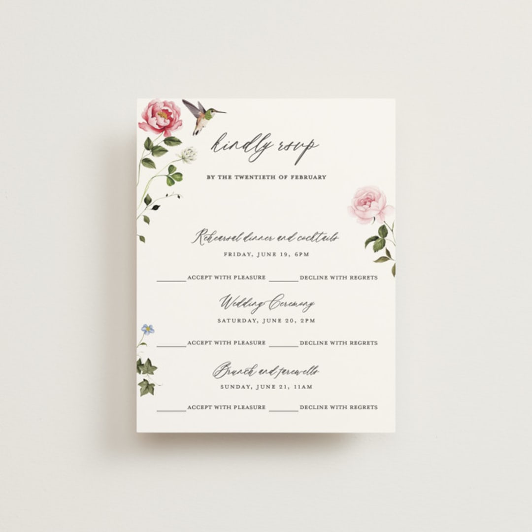 "Ornate" - Multi-Event RSVP Cards in Peony by Sarah Knight - Front