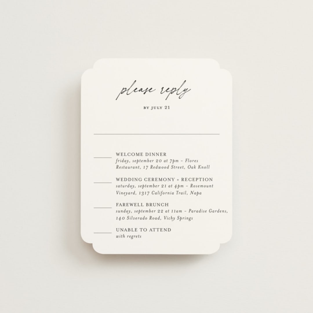 "modern classic" - Multi-Event RSVP Cards in Jasmine by Pippa Shaw - Front