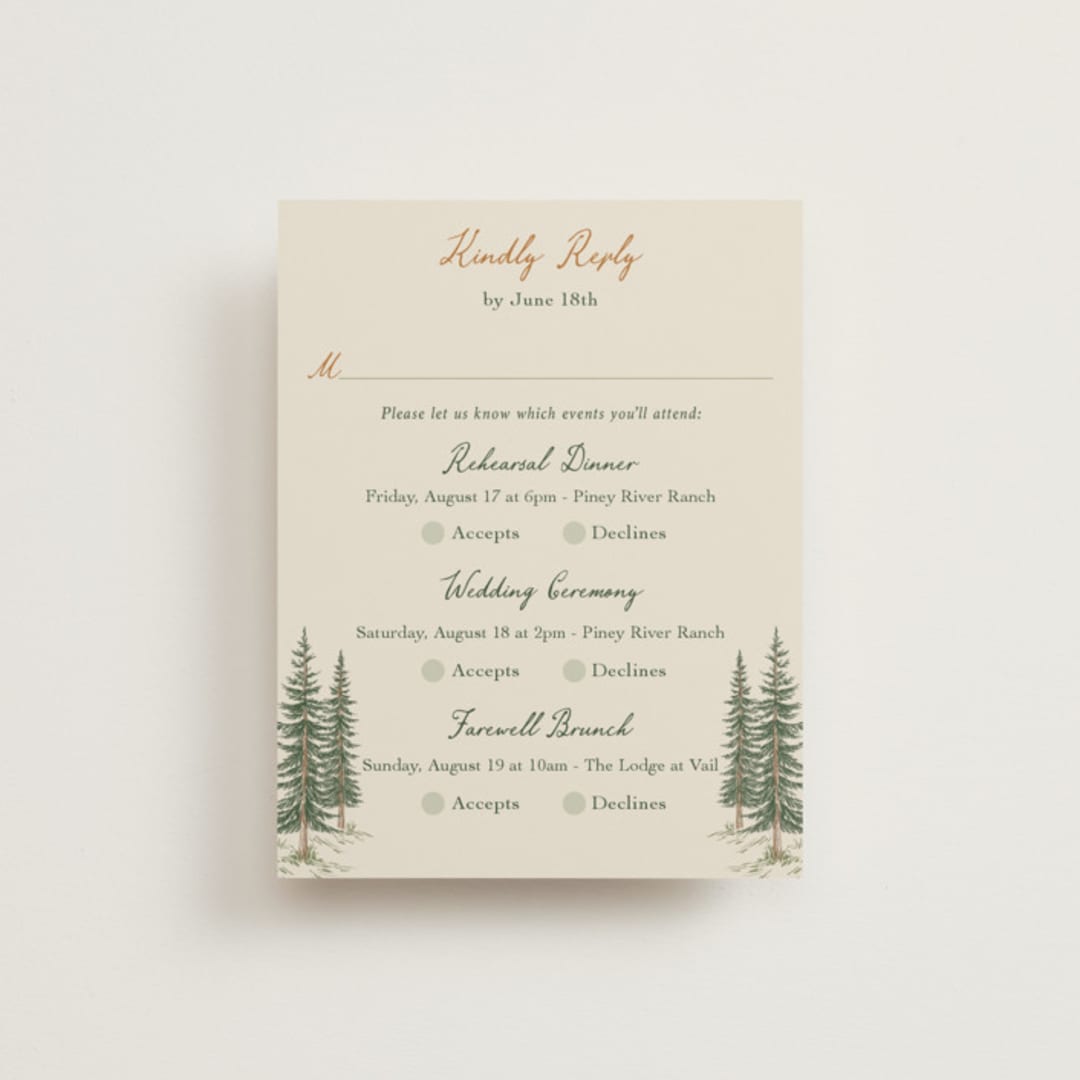 "Whispering Pines" - Multi-Event RSVP Cards in Forest by Elly - Front