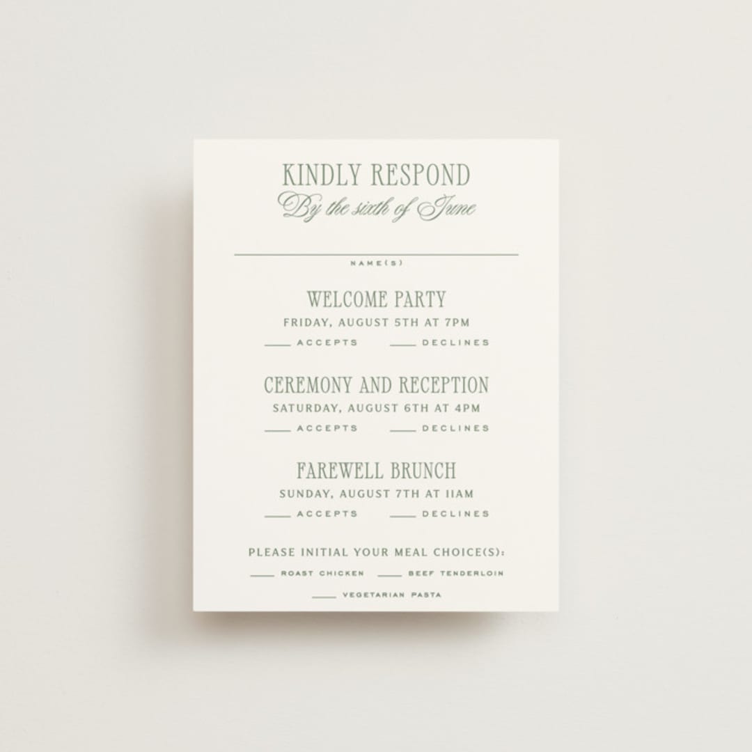 "Woods" - Multi-Event RSVP Cards in Moss by Kelly Schmidt - Front