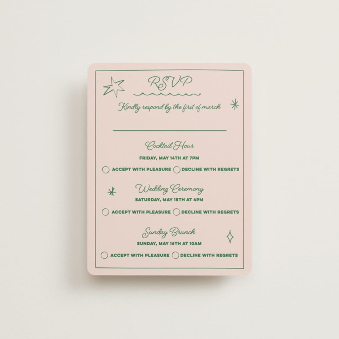 "Crazy Little Thing Called Love" - Multi-Event RSVP Cards in Avocado by Helena Vitto - Front