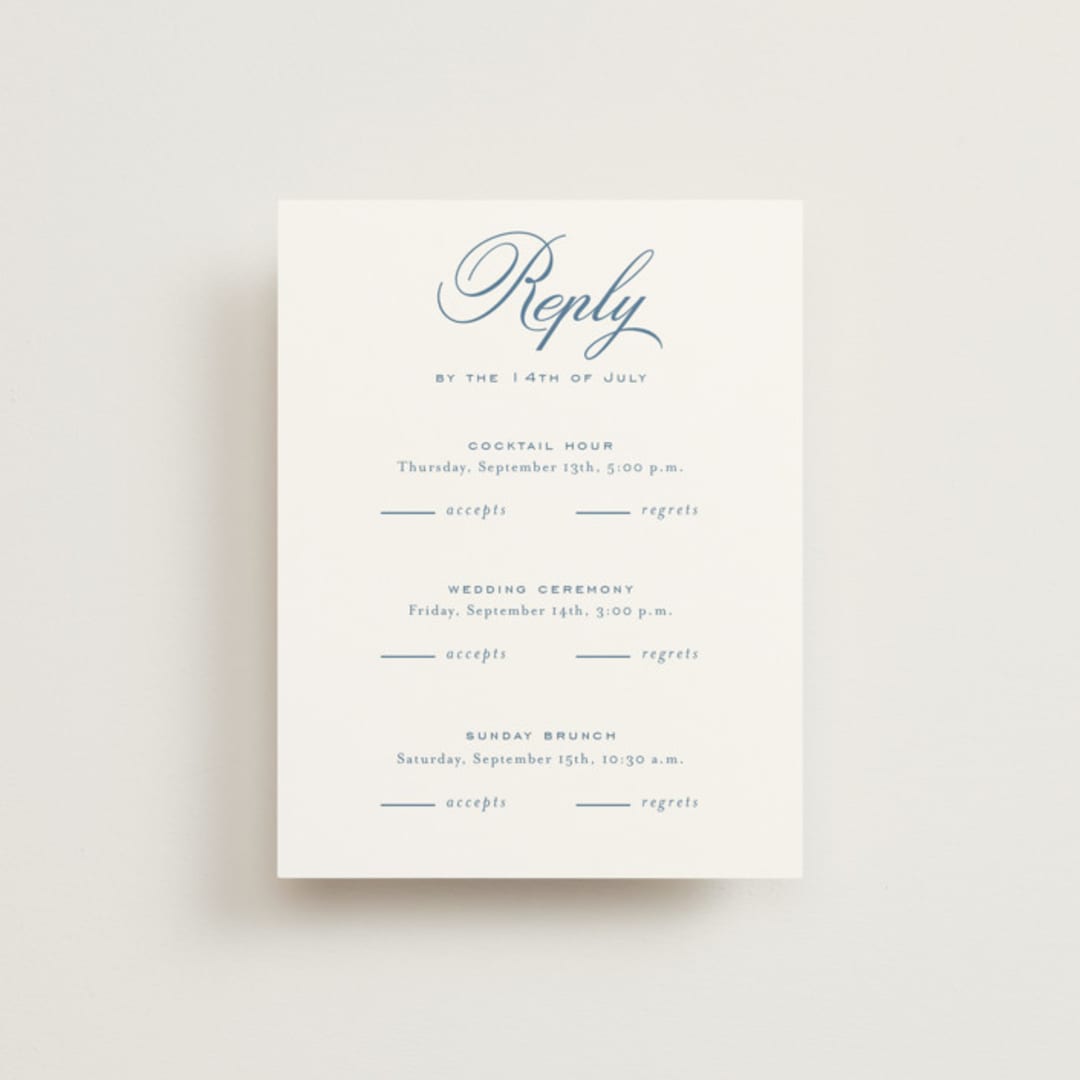 "Marenza" - Multi-Event RSVP Cards in Bluebell by Jessica Williams - Front