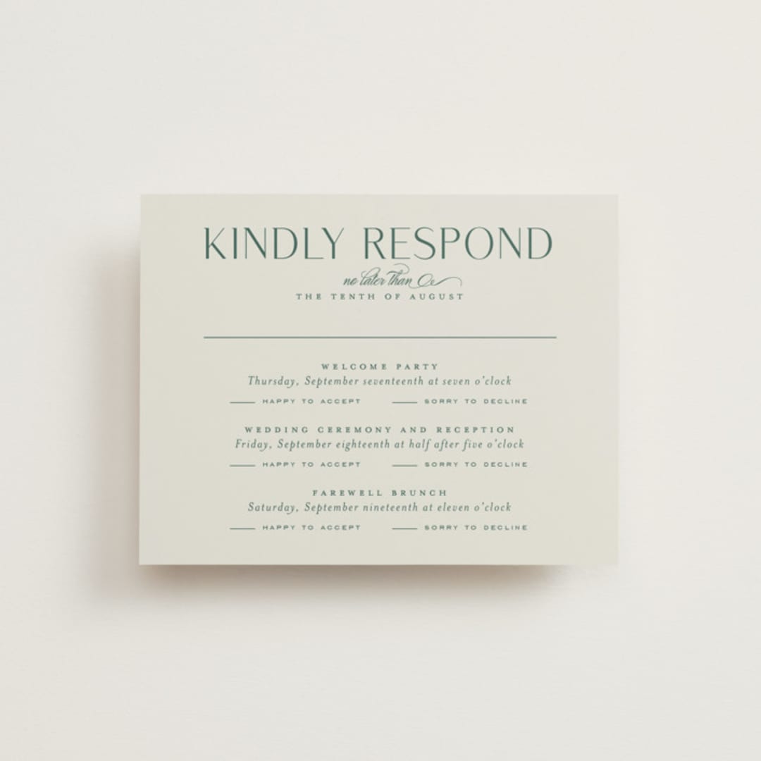 "Chantilly" - Multi-Event RSVP Cards in Emerald by Kimberly Morgan - Front