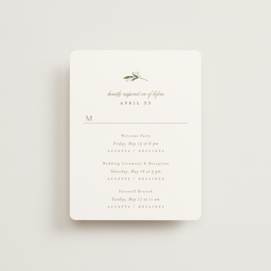 "Soft Sprigs" - Multi-Event RSVP Cards in Champagne by Jennifer Postorino - Front