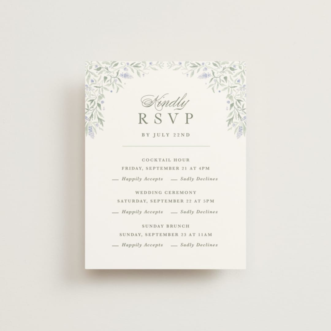 "Delicate Vines" - Multi-Event RSVP Cards in Periwinkle by Kristen Smith - Front
