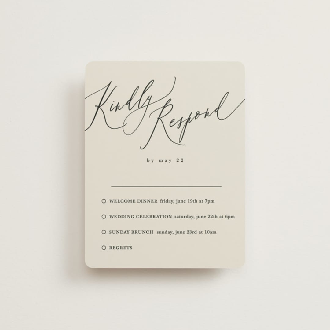 "Tilted Script" - Multi-Event RSVP Cards in Ivory by Hannah Williams - Front