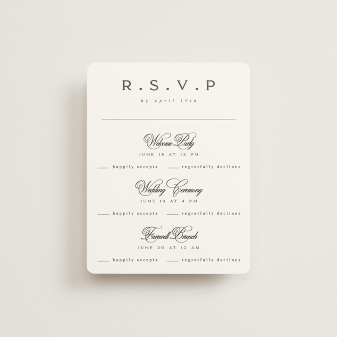 "Side by Side" - Multi-Event RSVP Cards in Tuxedo by Orasie - Front