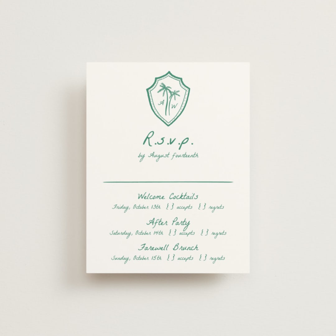 "Palm Tree Crest" - Multi-Event RSVP Cards in Palm by Erika Firm - Front