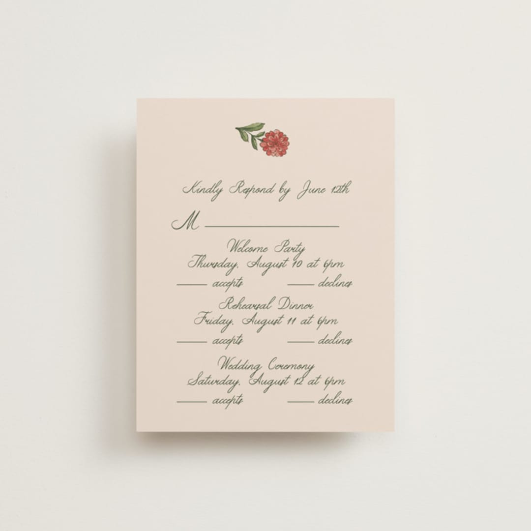 "Wedding Tapestry" - Multi-Event RSVP Cards in Coral Fern by Chris Griffith - Front