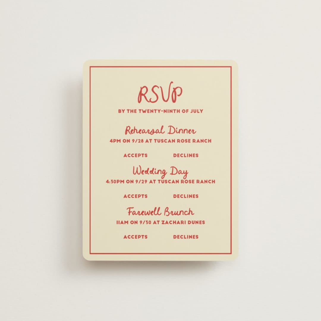 "Big Heart Wedding" - Multi-Event RSVP Cards in Cherry by Ani Somi - Front