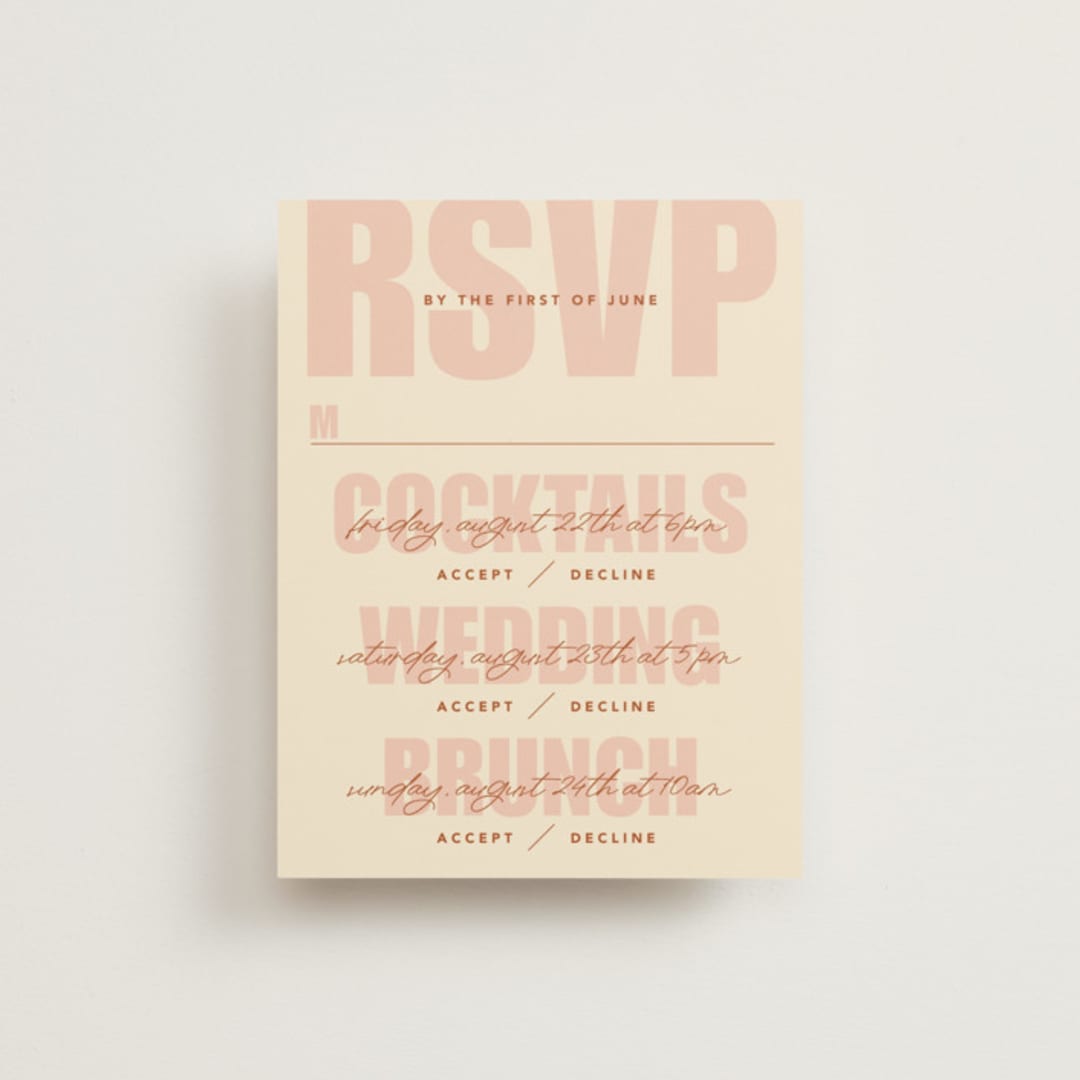 "Typographical Poster" - Multi-Event RSVP Cards in Blush by Stacey Day - Front