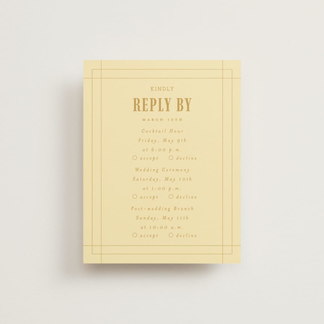 "Vintage Label" - Multi-Event RSVP Cards in Butter by Nazia Hyder - Front