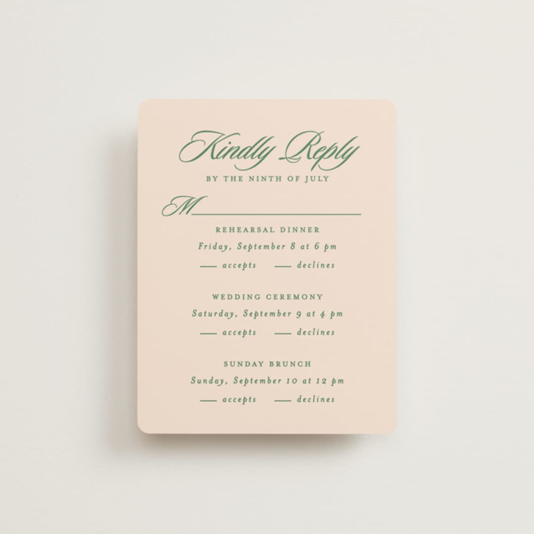 "Scripted" - Multi-Event RSVP Cards in Emerald by Creo Study - Front