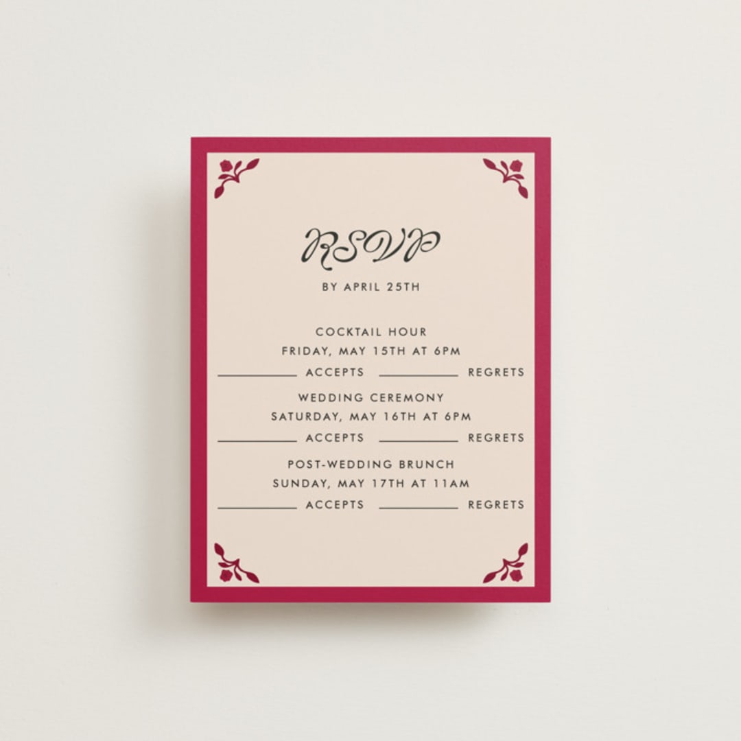 "Victorian Chic" - Multi-Event RSVP Cards in Garnet by Morgan Kendall - Front