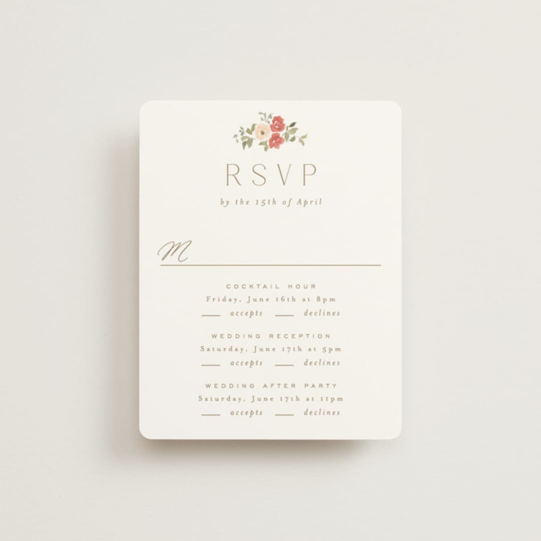 "Roses Crest" - Multi-Event RSVP Cards in Pomegranate by Everett Paper Goods - Front