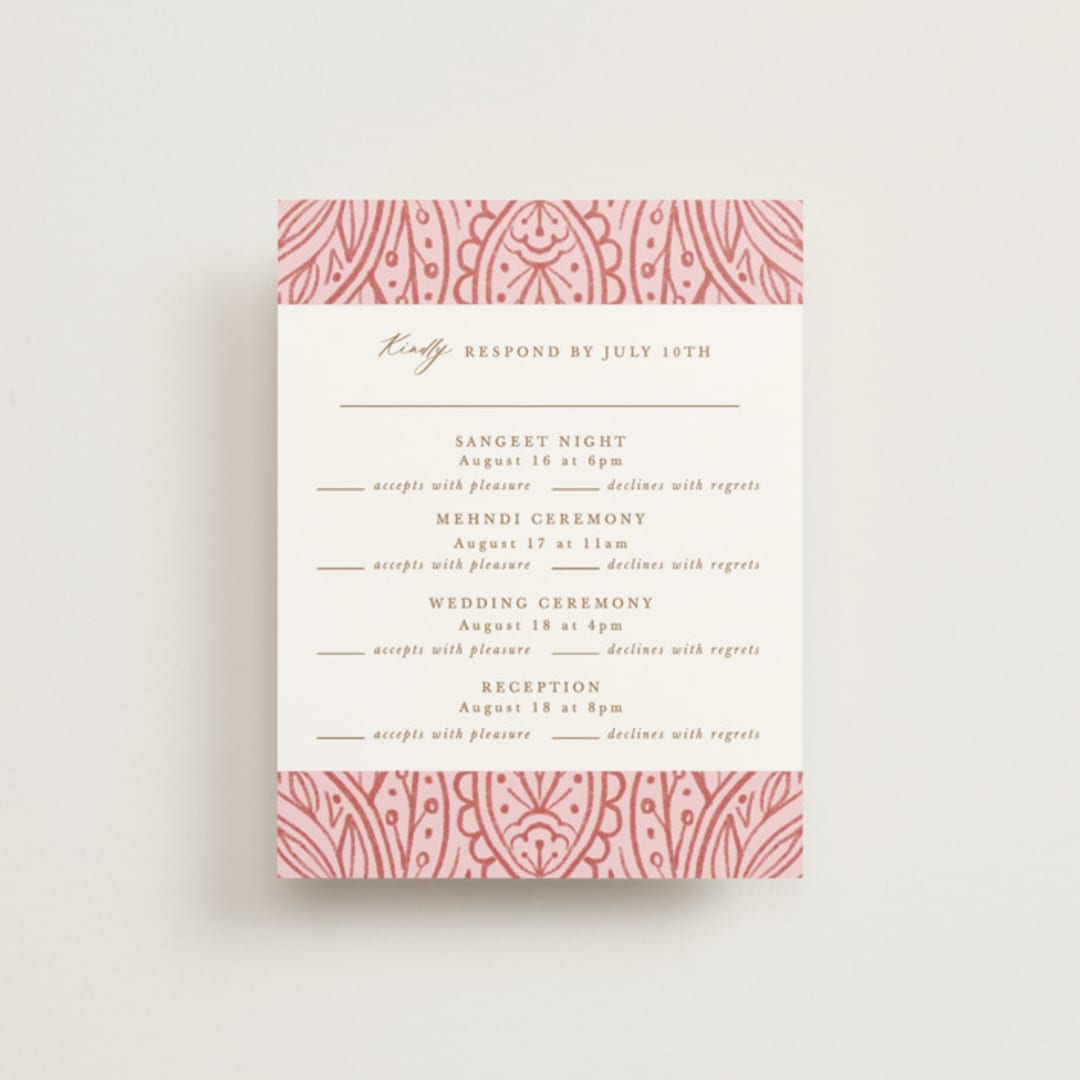 "AMAYA" - Multi-Event RSVP Cards in Blush by Kanika Mathur - Front