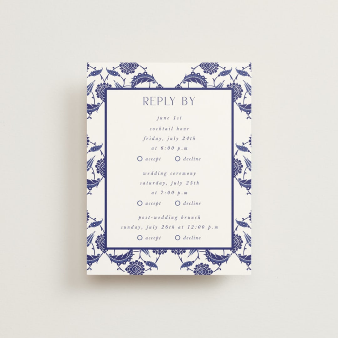 "Topkapi" - Multi-Event RSVP Cards in Cobalt by Nazia Hyder - Front