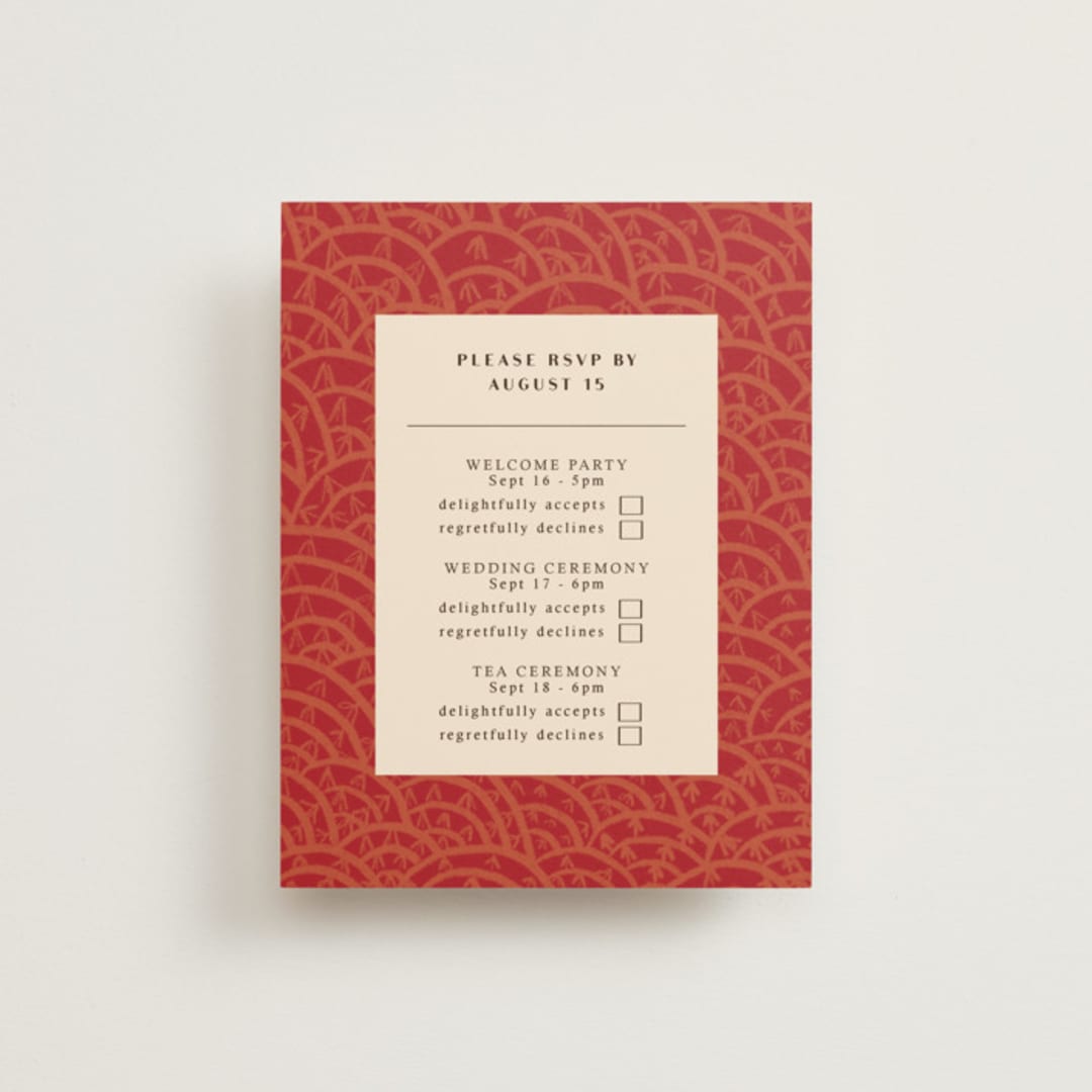 "Mizu Pattern" - Multi-Event RSVP Cards in Ruby by Kanika Mathur - Front